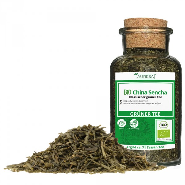 Loser grüner Tee Bio China Sencha mit Glas